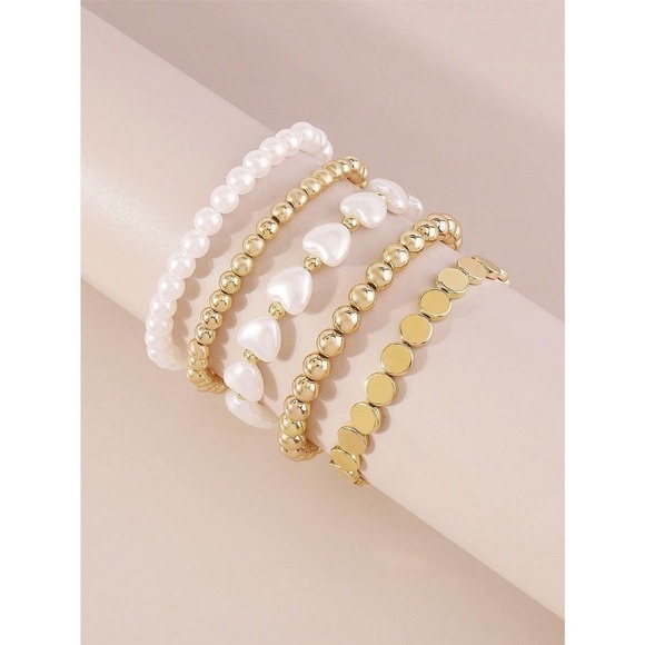 5 pcs set gold Faux Pearl Bracelet Set - Picture 3 of 5